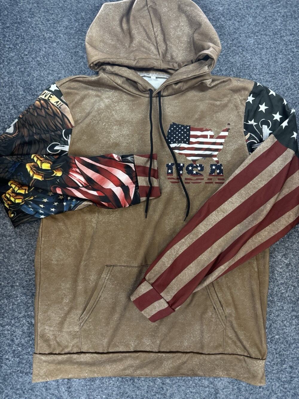Men's Large Pullover Hoodie USA Flag Eagle Freedom Graphic Print Multicolor 0321